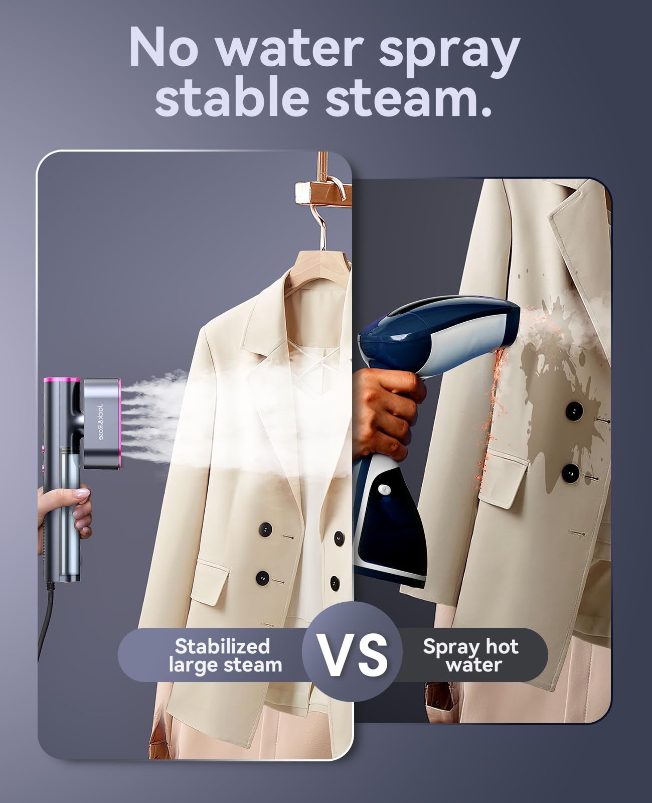 Jack & Rose K1 Dual Voltage Travel Garment Steamer Iron Portable 2-in-1 Wrinkle Remover with LED Display