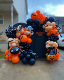Halloween Balloon Arch Garland Kit – 144pcs Black & Orange Balloons with Polka Dots, Eyes & Confetti for Party Decoration