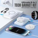 6-in-1 Tech Gift Set with Smartwatch, Magnetic Power Bank & TWS Earbuds – Wireless Charging Gadget Bundle White