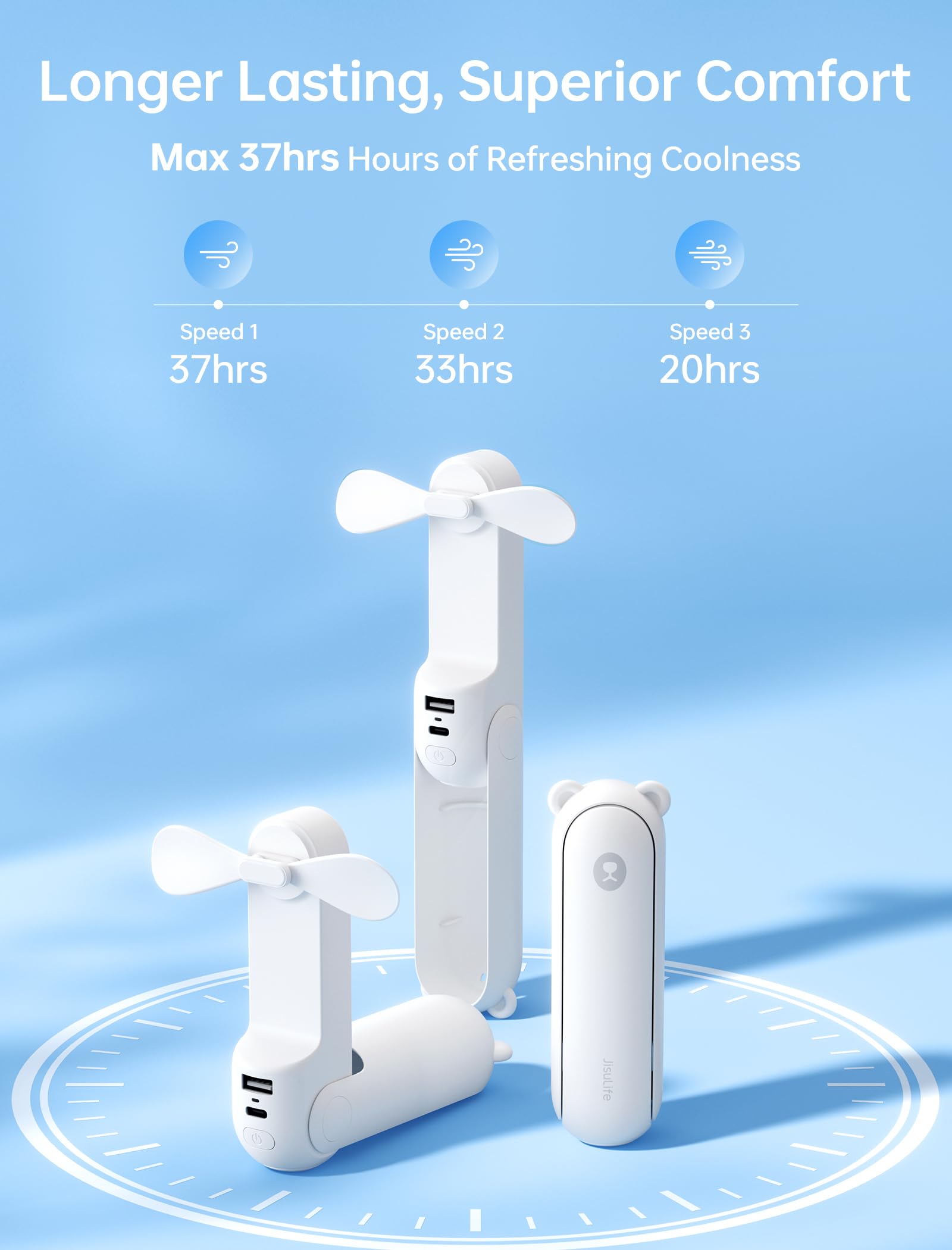 Foldable Portable Handheld Fan with Power Bank & Flashlight – Long Battery Mini Cooling Fan for Travel & Outdoor