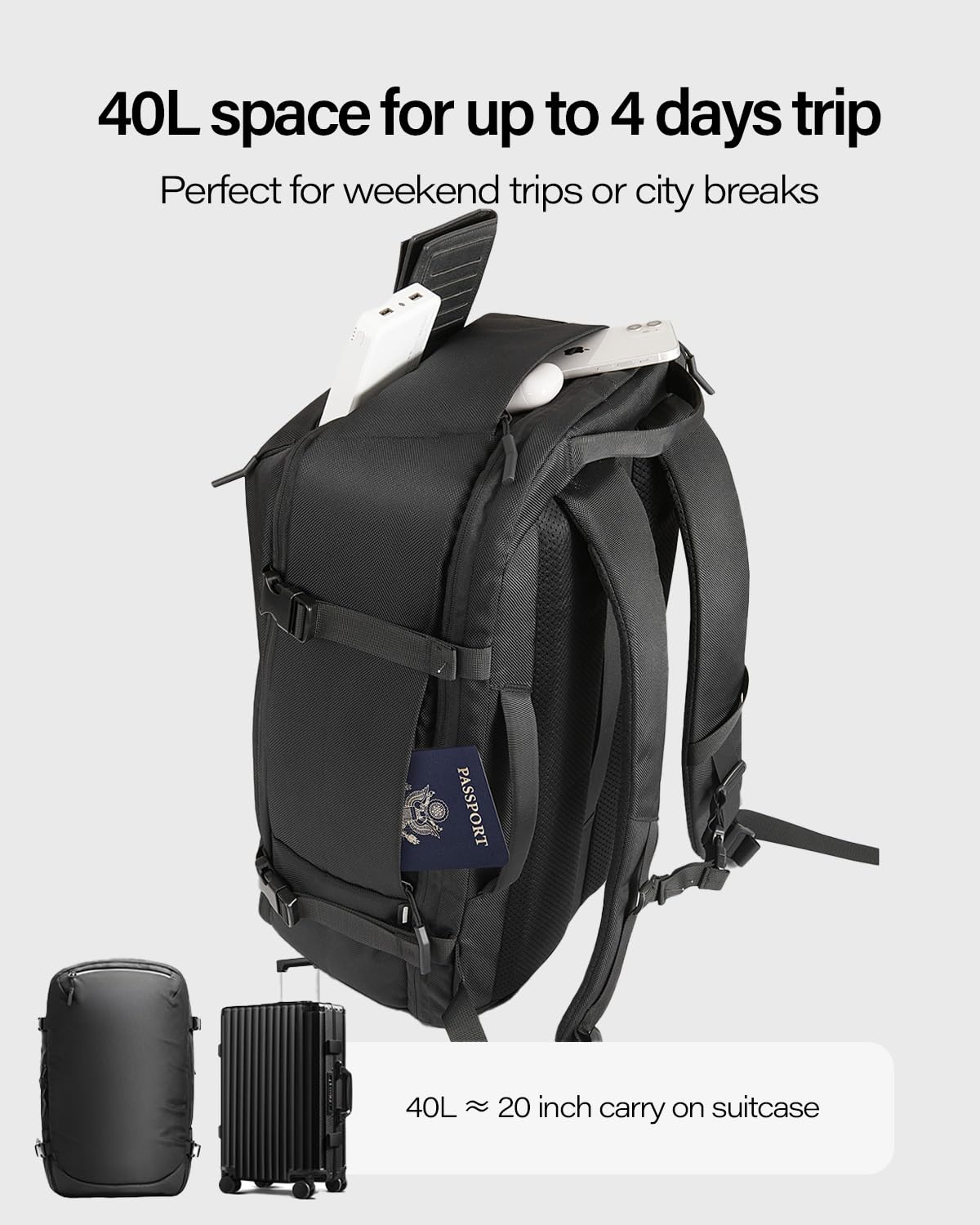 Gherson 40L TSA-Friendly Travel Laptop Backpack – Carry-On Business Weekender for 17.3” Laptops