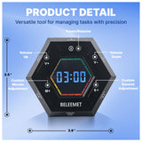 BELEEMET Magnetic Hexagon Pomodoro Timer with Gravity Flip, Custom Intervals & Adjustable Sound – Black