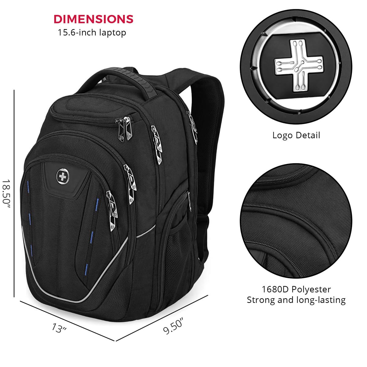 Swissdigital Design TSA-Friendly Business Laptop Backpack with USB Charging Port and RFID Protection