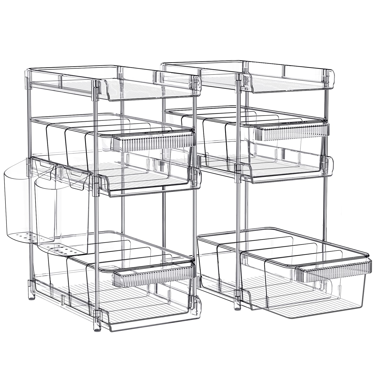 WAKISA Clear 3-Tier Pull-Out Organizer Set – Modular Acrylic Storage Drawers with Adjustable Dividers (Transparent)