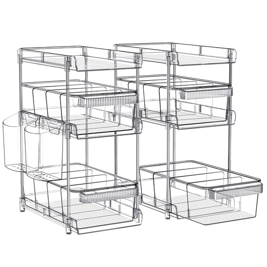 WAKISA Clear 3-Tier Pull-Out Organizer Set – Modular Acrylic Storage Drawers with Adjustable Dividers (Transparent)