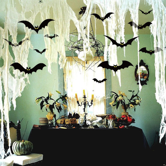 Halloween Hanging Bats Decorations – 20 PCS Set with Glowing Eyes & Fishing Line (3 Sizes Included)