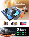 84W 4-in-1 Retractable Car Charger – Fast USB-C & USB Multi-Device Car Charging Station