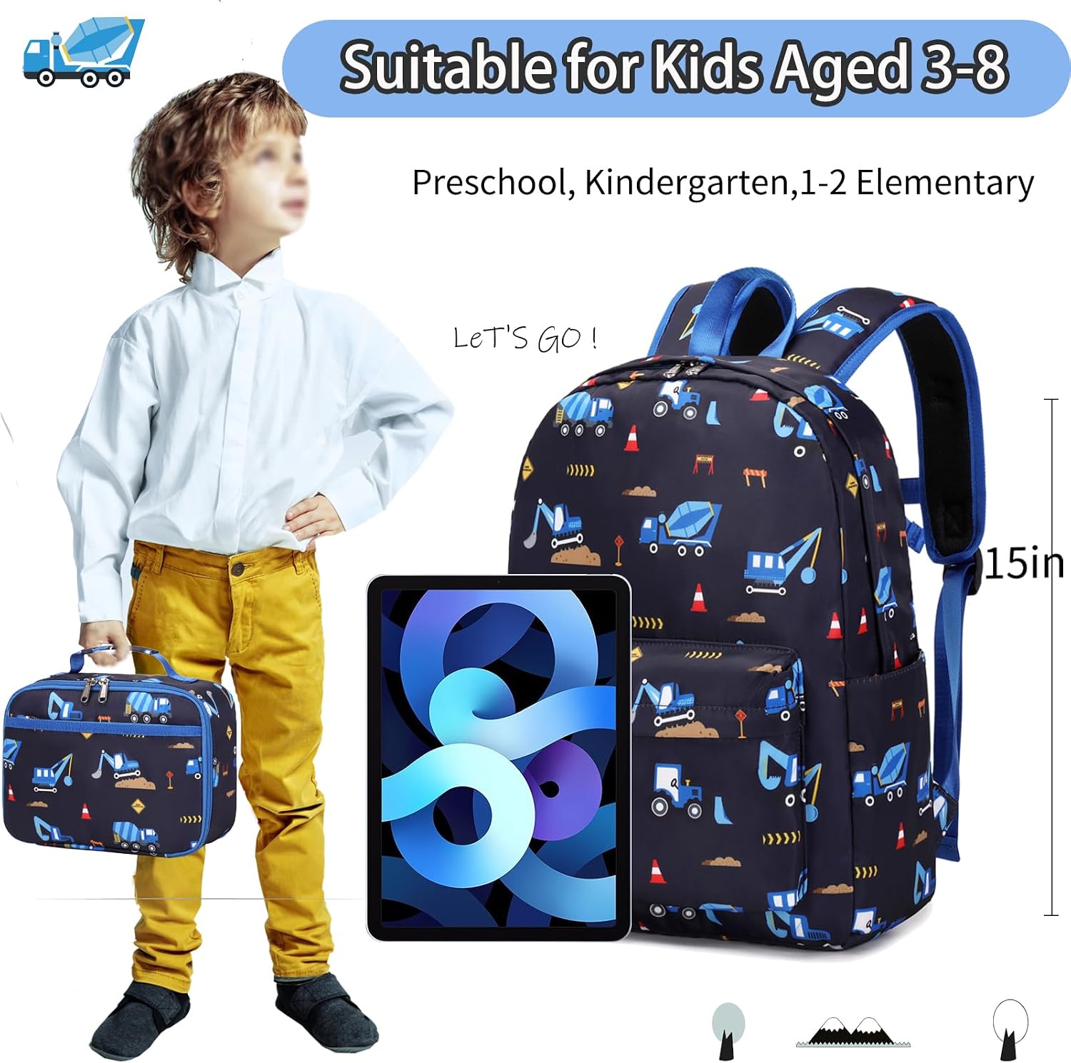 15-Inch Preschool Backpack Set with Matching Lunch Box