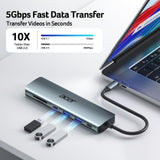 7-in-1 USB-C Hub Adapter with 4K HDMI & 100W Power Delivery – Aluminum Multiport Laptop Dock Space Grey