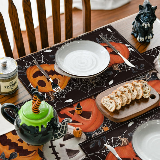 Black Halloween Dining Placemats – Set of 4 Stylish 100% Polyester Table Mats by Artoid Mode (18x12”)