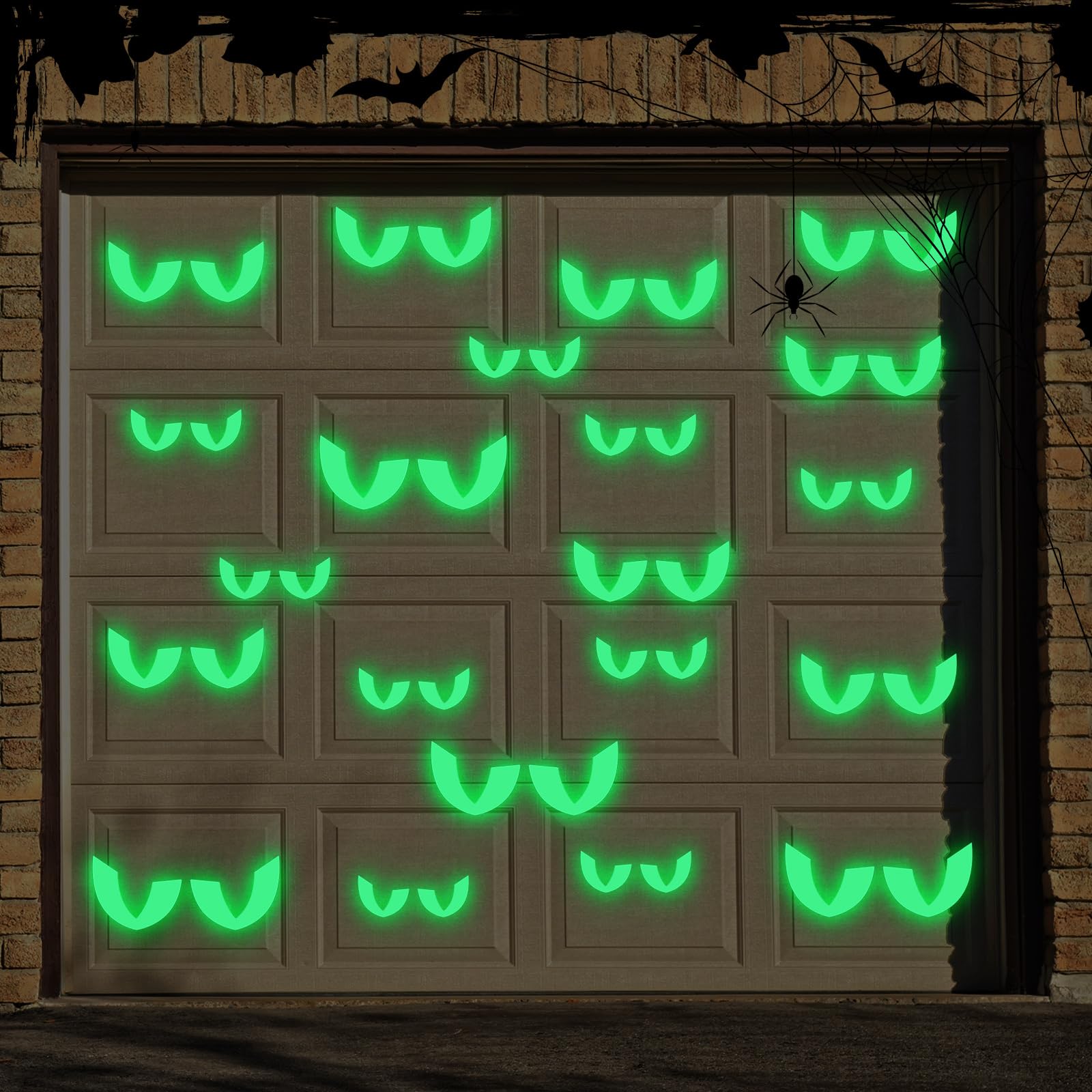 Glow-in-the-Dark Garage Door Magnets – 20 Pairs Luminous Halloween Eyes for Spooky Outdoor Decor (Waterproof & Reusable)