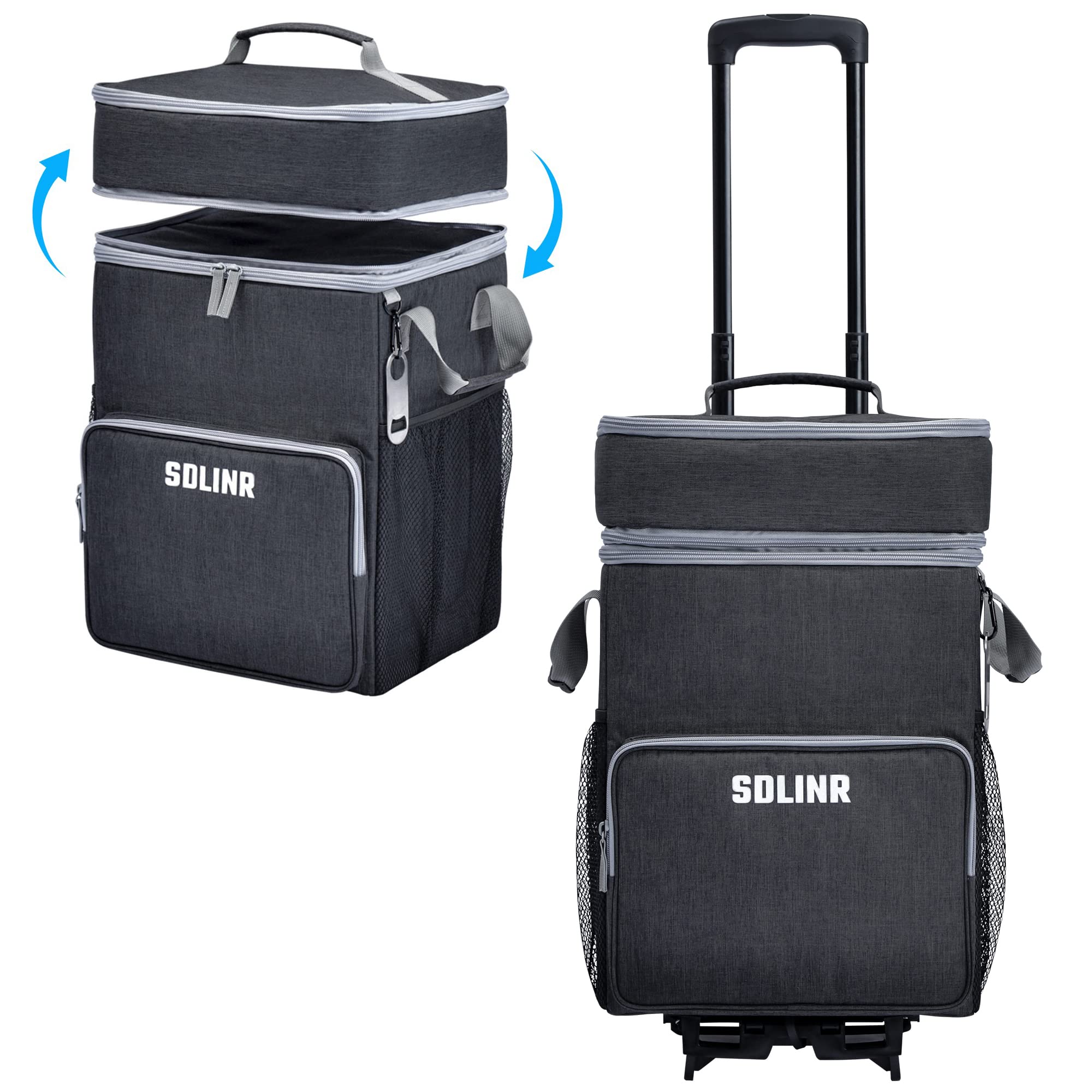 SDLINR 72-Can Large Rolling Cooler, Leakproof Insulated Soft Cooler with Detachable Cart & All-Terrain Wheels (Dark Gray)