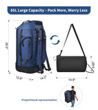 86L Foldable Rolling Duffel Backpack with Wheels – Extra Large Waterproof Convertible Travel Bag with Shoe Compartment (Blue)