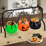 3-Tier Halloween Witch Cauldron Candy Server – Black Iron Stand with 3 Plastic Cauldron Bowls