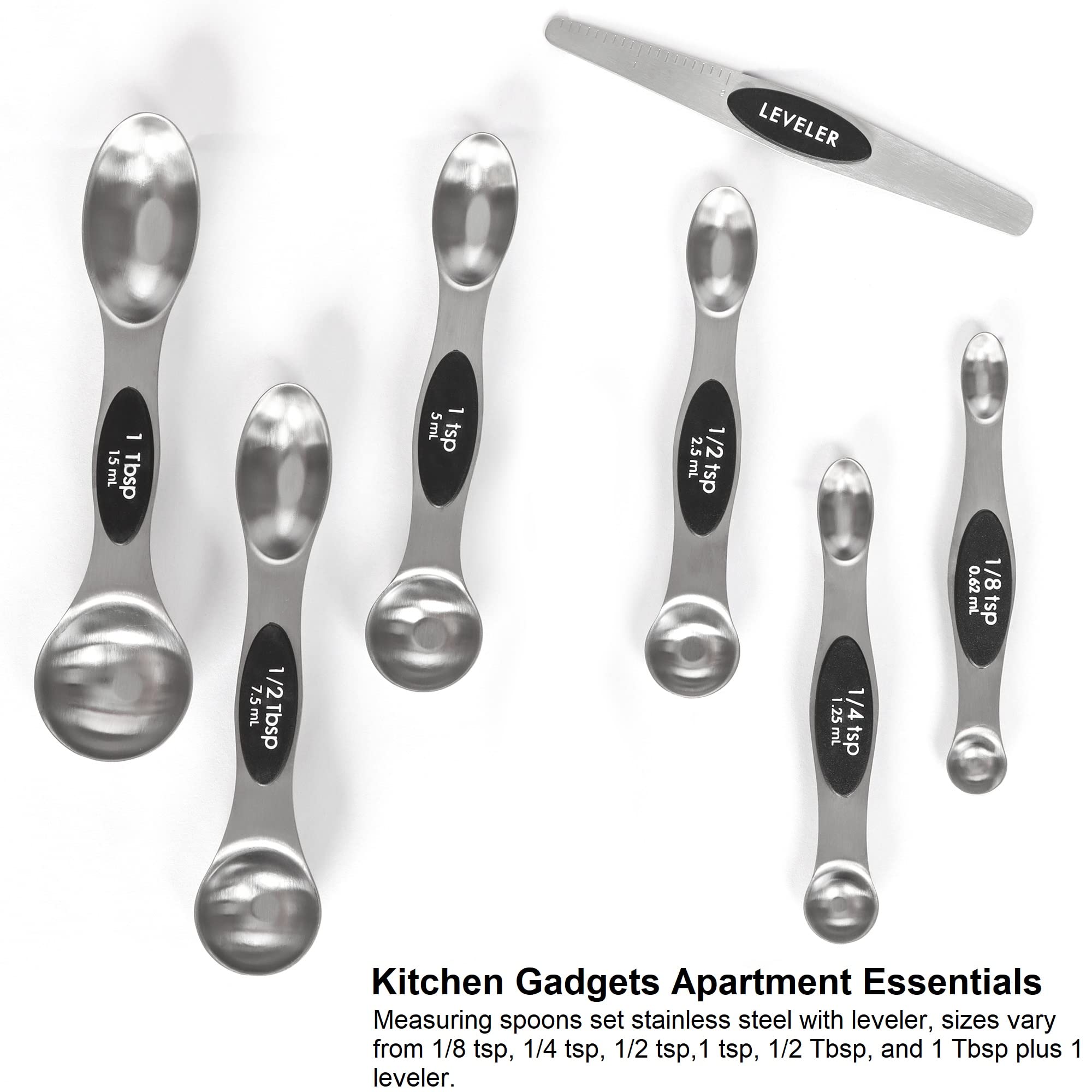 Magnetic Stainless Steel Measuring Spoons Set with Leveler & Stackable Design