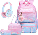 Rainbow Butterfly Backpack for Girls with Lunch Bag & Pencil Case Set, Kids School Backpack for Kindergarten, Elementary & Middle School Students