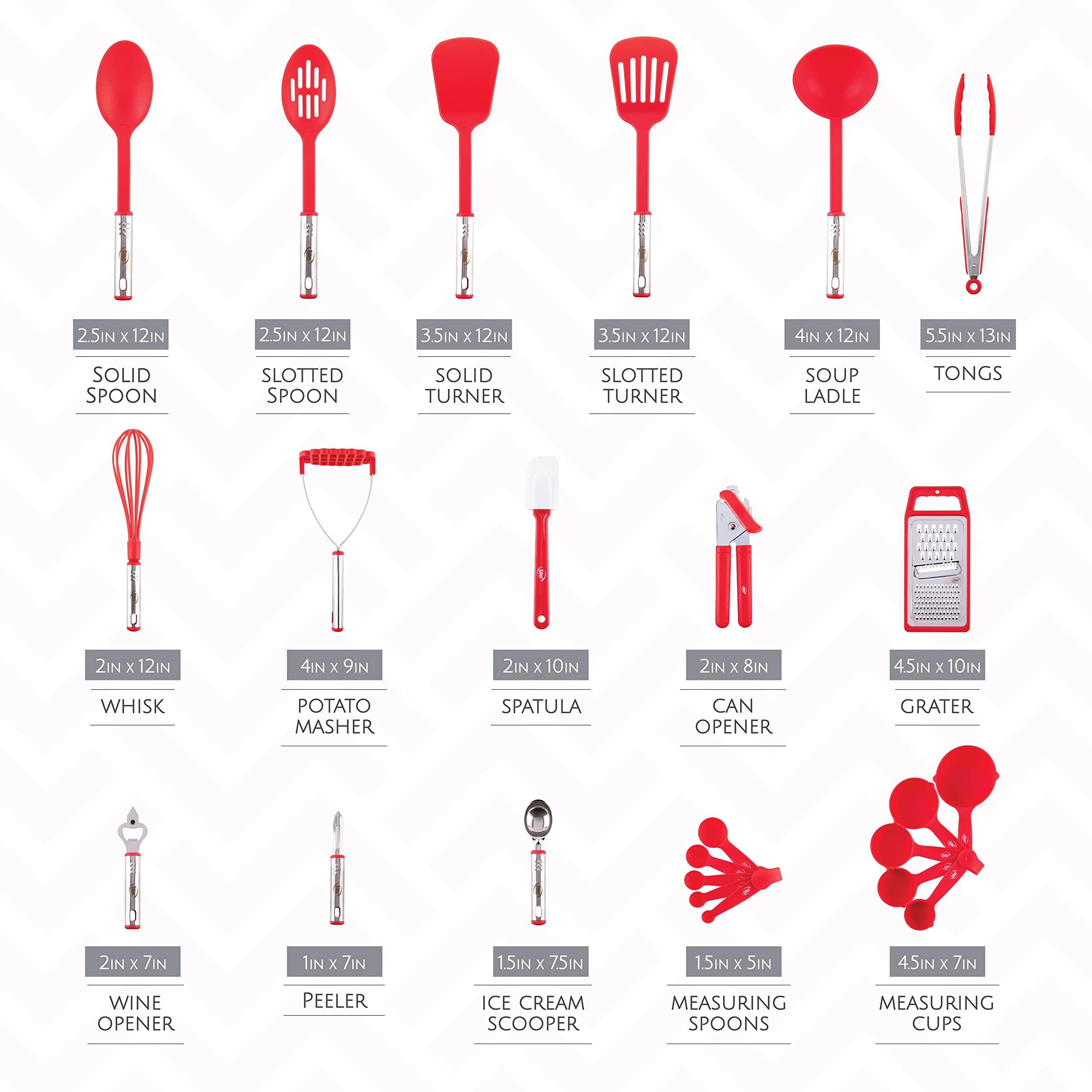 24-Piece Nylon & Stainless Steel Kitchen Utensil Set – Heat Resistant, Non-Stick Safe (Red)
