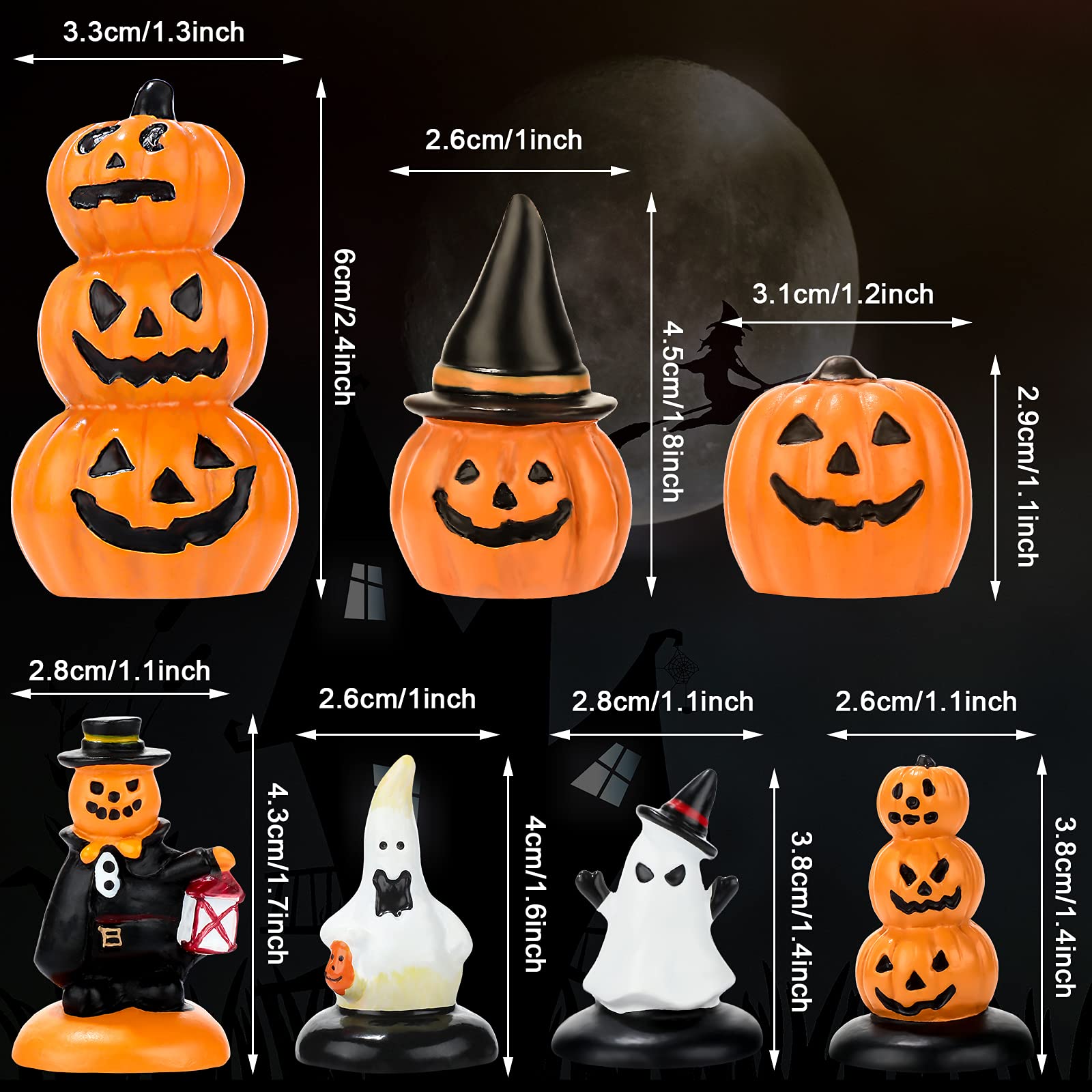 Mini Halloween Pumpkin & Ghost Figurines Set – 7 Resin Garden Ornaments for Table, Cake & DIY Decor