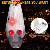 2-Pack Hanging Skull Halloween Decorations with Creepy Spiders & LED Light-Up Eyes – Outdoor & Indoor Haunted Décor