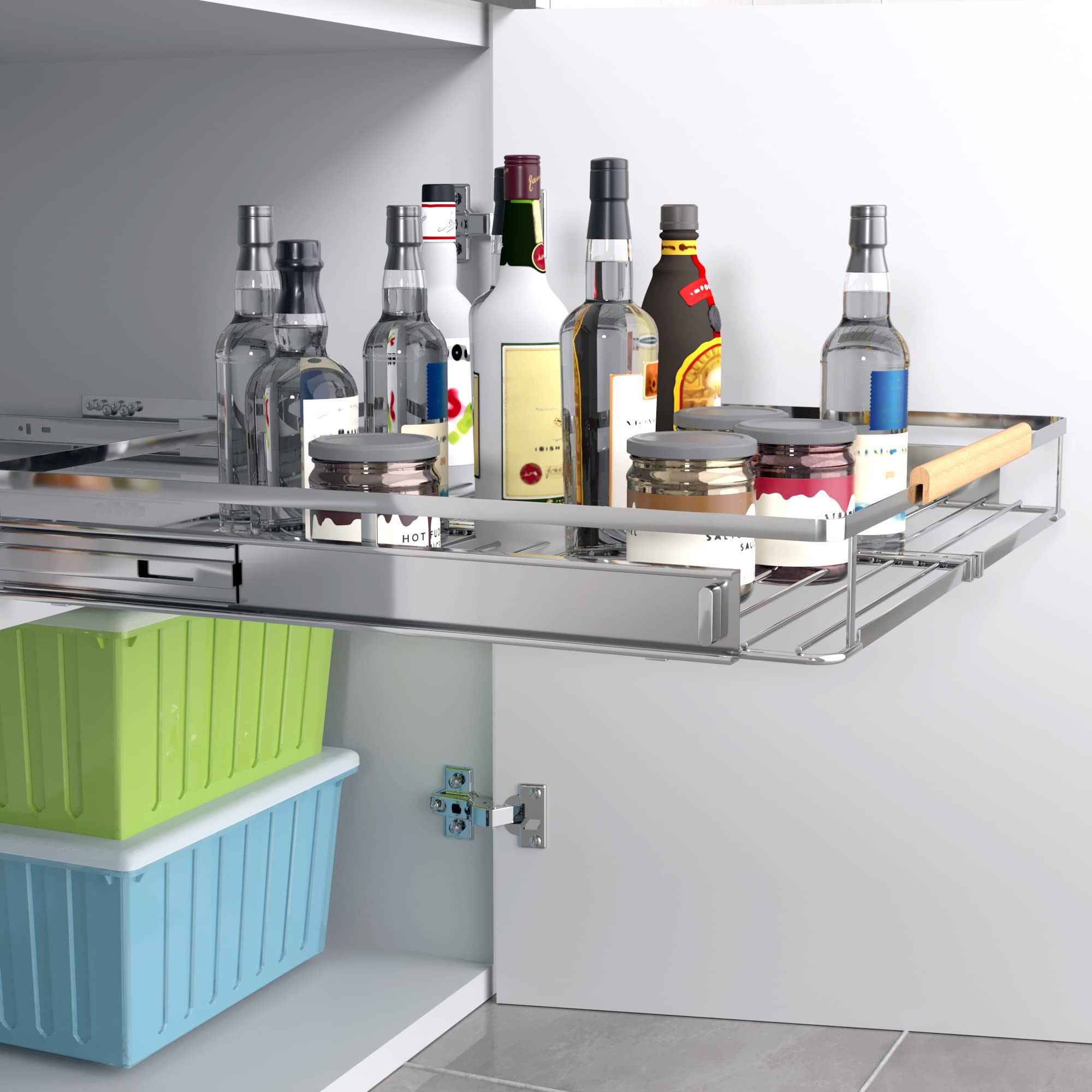 Expandable Stainless Steel Pull-Out Cabinet Organizer – Adjustable Width & Height Slide-Out Shelves (2 Pack)