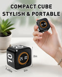 WAFHX Pomodoro Timer Cube with Preset Focus Cycles, Gravity Sensor & Visual Progress Bar, USB-C Rechargeable Silent Desk Timer – Black