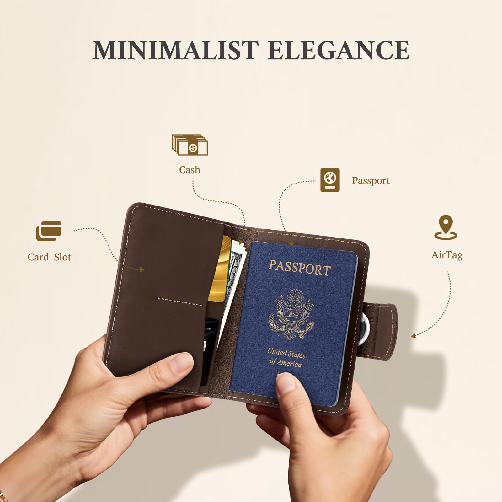 ALLIVE Leather Passport Holder with Hidden AirTag & RFID Protection – Travel Wallet (Coffee Brown)