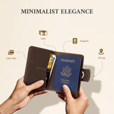 ALLIVE Leather Passport Holder with Hidden AirTag & RFID Protection – Travel Wallet (Coffee Brown)