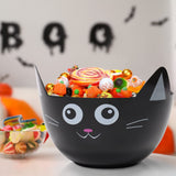 Black Cat Halloween Candy Bowls Set – 3-Pack Plastic Serving Bowls for Trick-or-Treat & Party Snacks (Black, Purple & Orange)