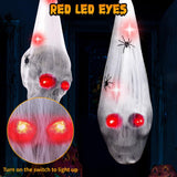 2-Pack Hanging Skull Halloween Decorations with Creepy Spiders & LED Light-Up Eyes – Outdoor & Indoor Haunted Décor