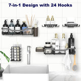 NESOMI Adhesive Shower Caddy Organizer 7-Pack – Rustproof Stainless Steel Bathroom Shelves with Hooks, No-Drill Storage Set