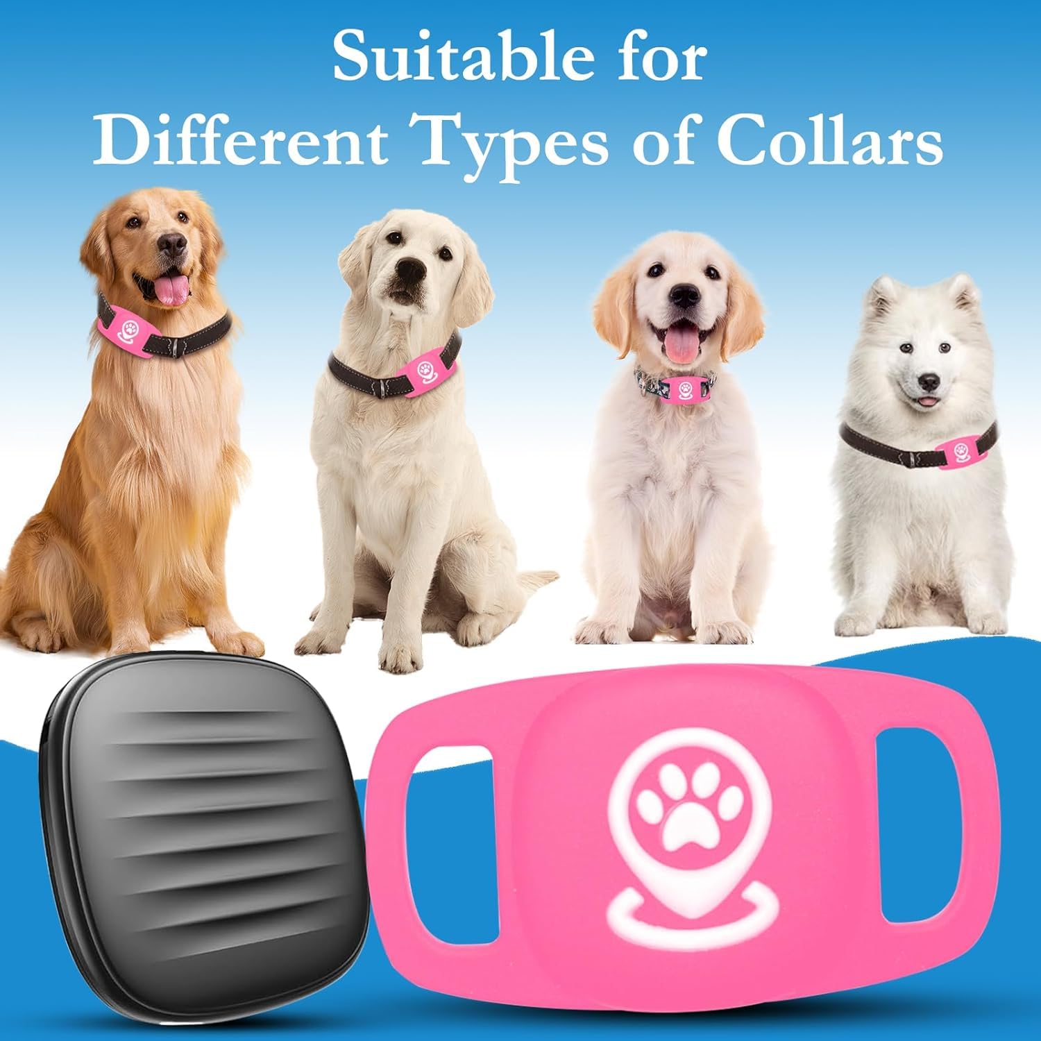 Smart Pet Tracker for Apple Find My Network – No Subscription Bluetooth Tracking Device with Protective Silicone Case for Cats & Dogs (Pink)