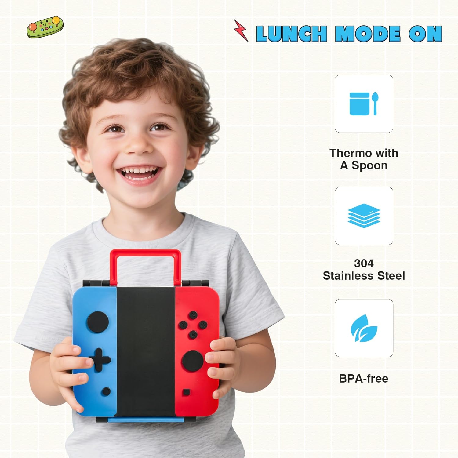 Blue-Red Game Bento Set with 9 oz Insulated Food Jar