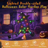 Solar Lighted Halloween Garden Flag – 23x16" Double-Sided Witch Design with 8 Lighting Modes & Weatherproof Fabric