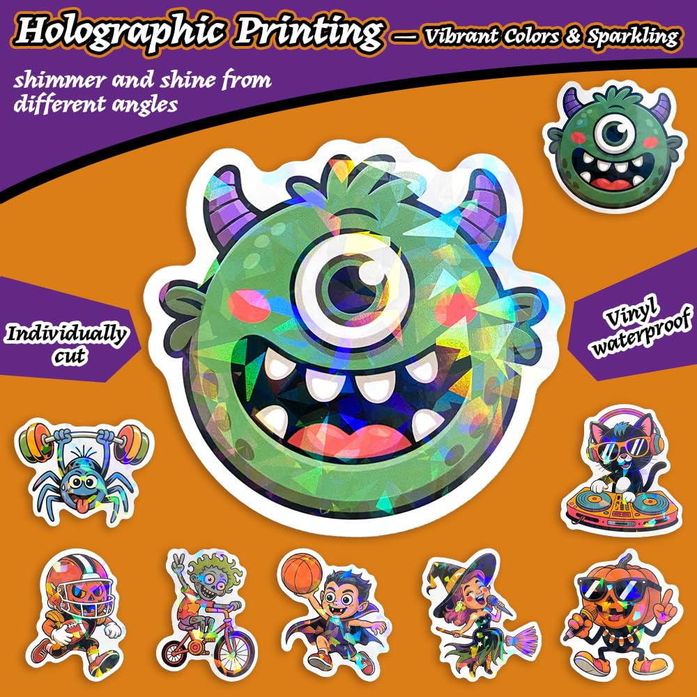 100PCS Halloween Stickers for Kids – Waterproof Vinyl Stickers with Cute Ghosts, Pumpkins & Monsters