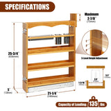 Solid Wood 4-Tier Pull-Out Spice Rack – Slim Soft-Close Cabinet Organizer for Narrow Pantry Spaces