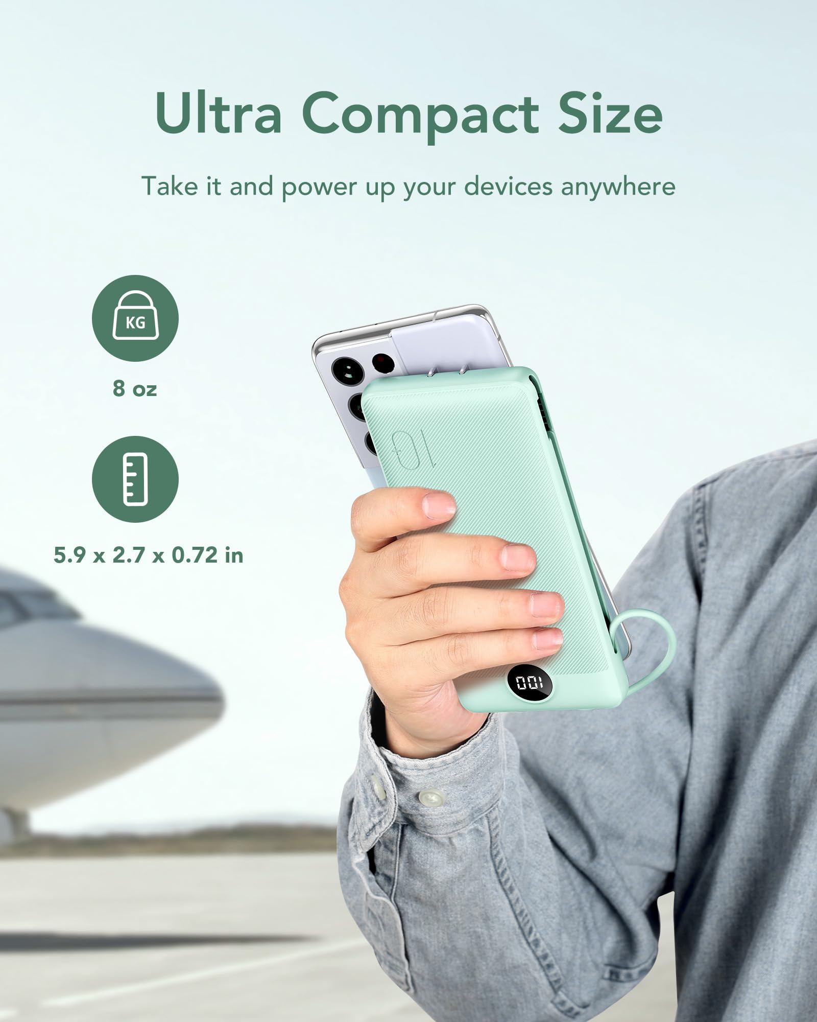 Slim 10000mAh Portable Charger with Built-In Cables & Wall Plug – Fast Multi-Device Power Bank
