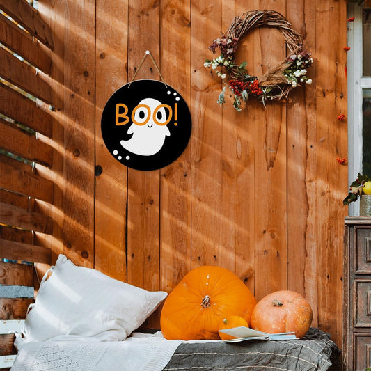 Fall Wooden Round Sign – 12" Rustic Farmhouse Hanging Autumn Decor with Jute Rope for Home & Office