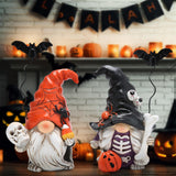 Hodao Halloween Gnome Duo – 2pcs Handcrafted Spooky Figurines with Skeleton Details, Pumpkins & Spider Hats for Indoor Décor