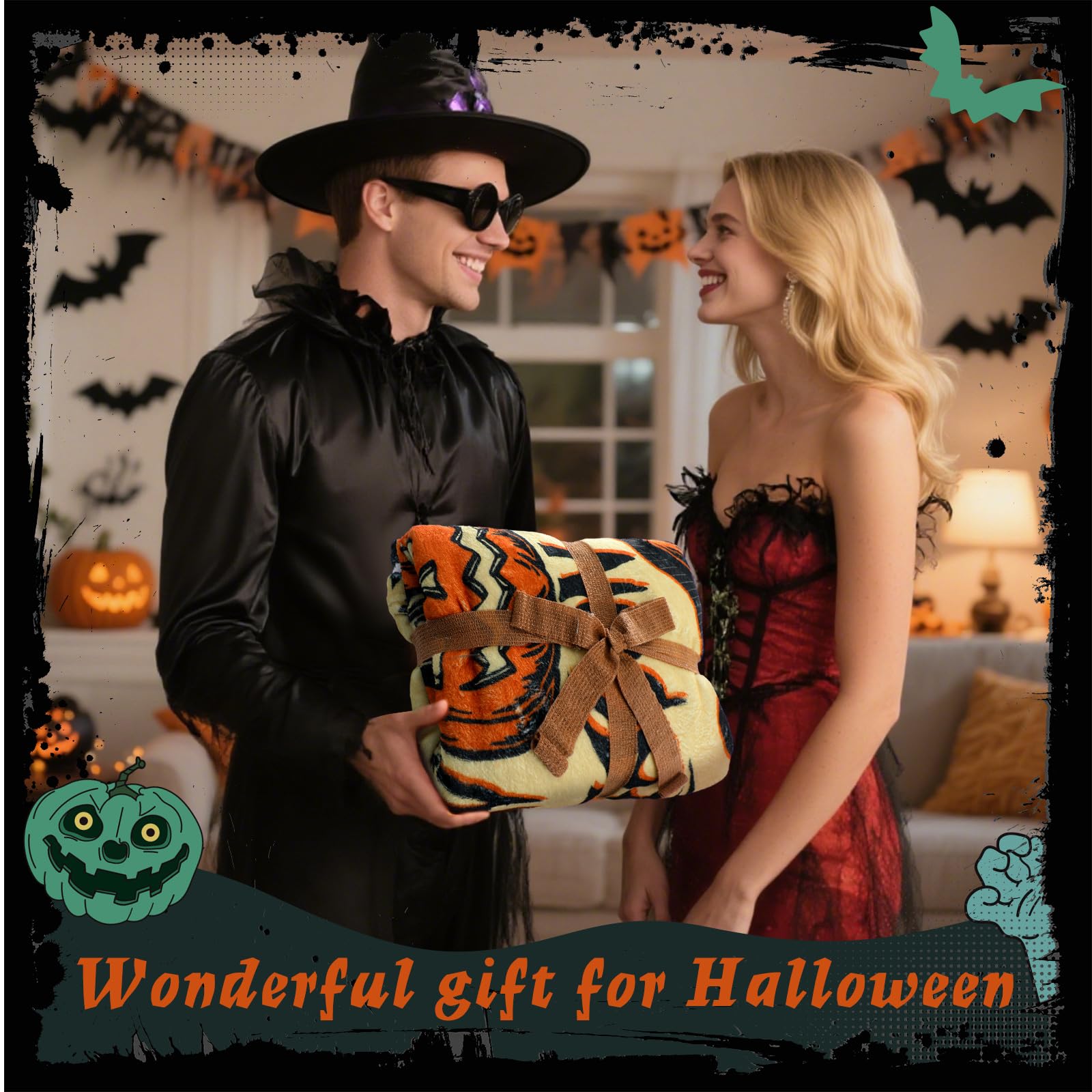 Halloween Ghost Skeleton Flannel Blanket – 50"x60" Soft Warm Throw for Couch, Bed & Travel