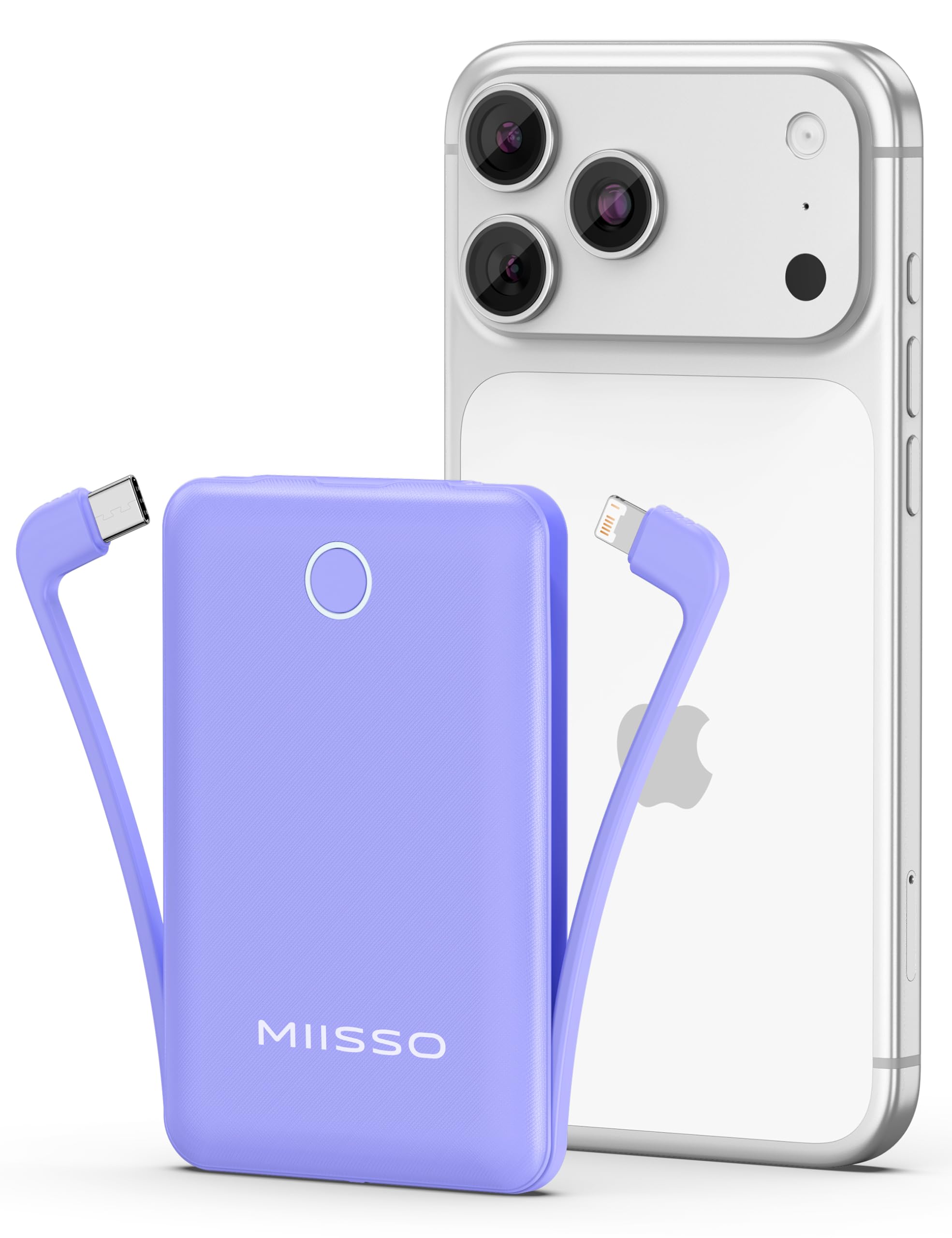 10000mAh Pocket Power Bank with Built-in Cables – Slim Portable Charger for iPhone, Samsung & USB-C Devices