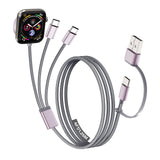 3-in-2 Fast Charging Cable with Dual USB-C & Magnetic Watch Charger – Multi Device Travel Charging Cord Grey
