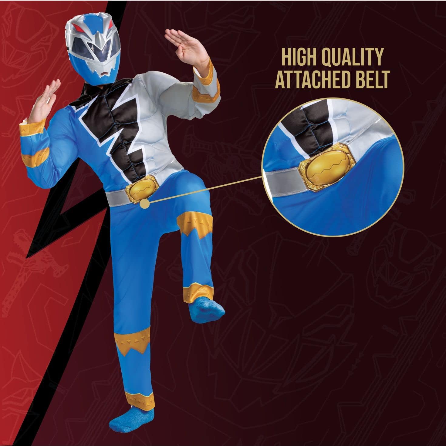 Blue Power Ranger Costume for Kids – Official Dino Fury Muscle Padded Suit with Mask ⚡💙