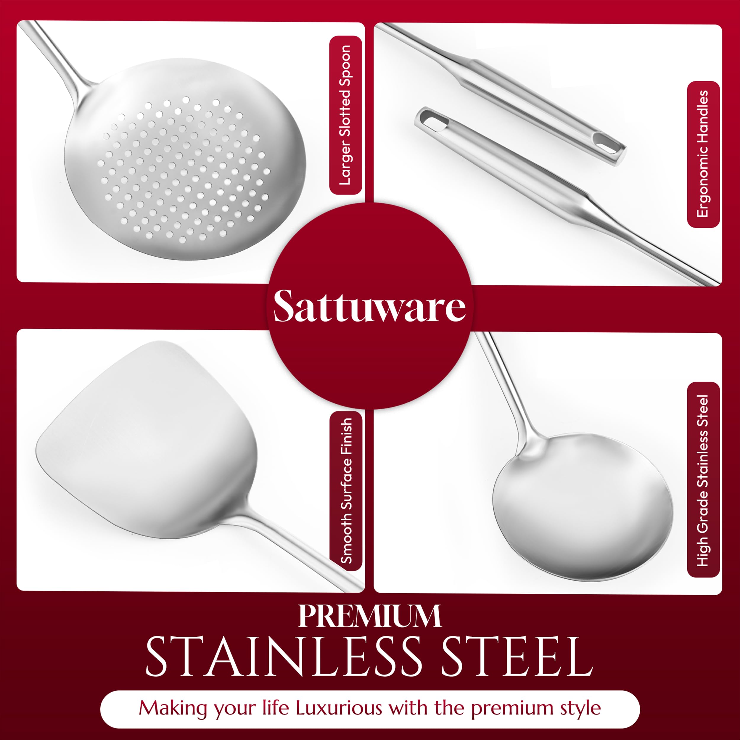 6-Piece Premium Stainless Steel Cooking Utensil Set with Ergonomic Handles – Silver