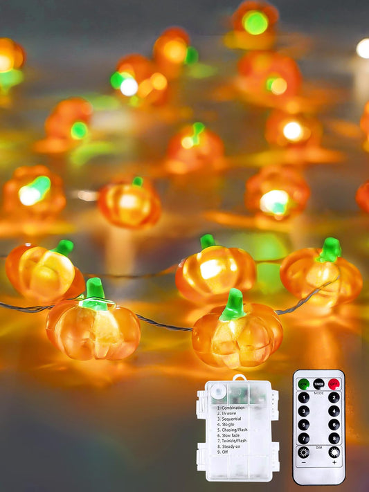 30 LED Orange Pumpkin String Lights – Battery Operated Fairy Lights with Remote, 8 Modes & Timer for Halloween & Fall Décor