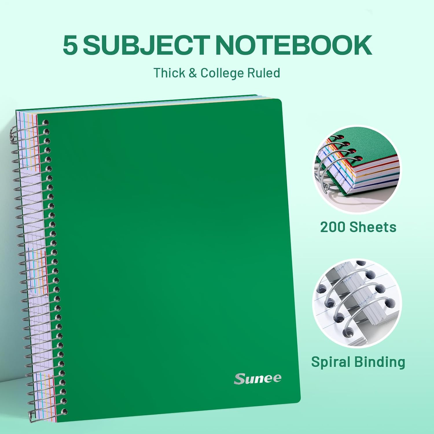 All-in-One Study Notebook with 5 Pocket Dividers, 400 College Ruled Pages and Binder-Ready Sheets