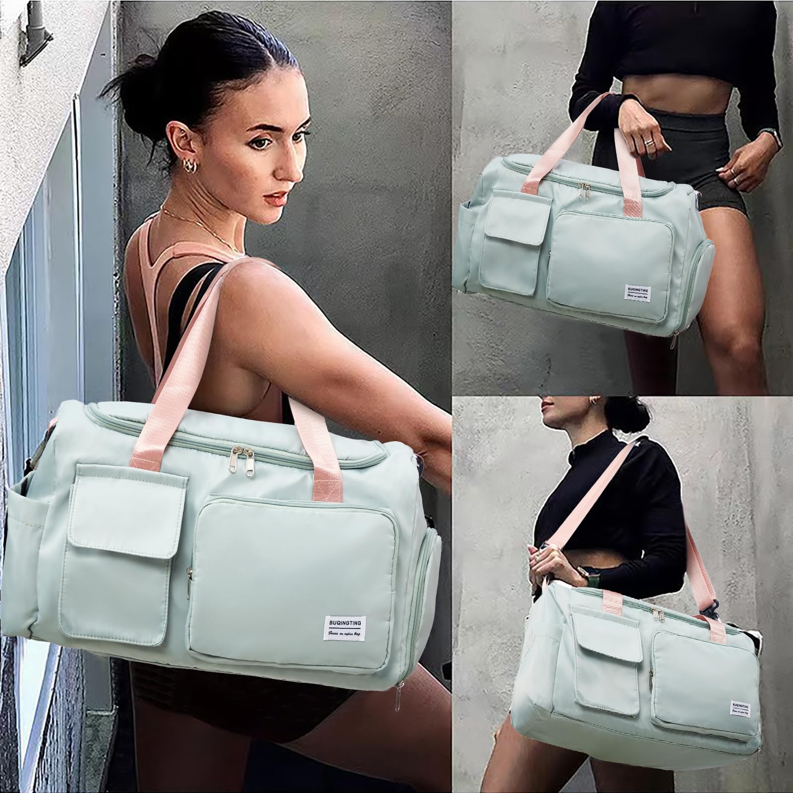 Small Gym Bag for Women – Lightweight Travel Duffle & Weekender Bag with Shoe Compartment and Toiletry Pouch (Green)
