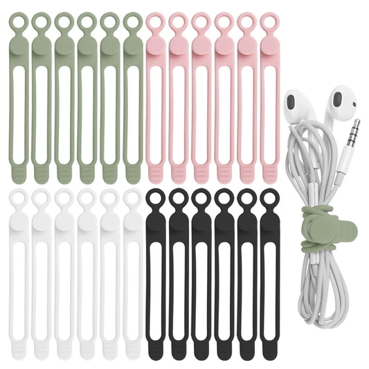 Nearockle Reusable Silicone Cable Ties – Adjustable Cord Organizer Straps for Home, Office & Travel (24-Pack, Multicolor)