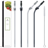 Stainless Steel Skull Straw Set – 10.5” Reusable Silver Black Straws (4PCS + Cleaning Brush + Carry Bag)