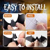 140PCS 3D Black Halloween Bats Wall Stickers – Waterproof PVC Bat Decals for Indoor & Outdoor Spooky Decor