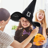 Black Lace Witch Hat with Fringe & Sparkling Buckle – Halloween Costume Accessory & Decoration
